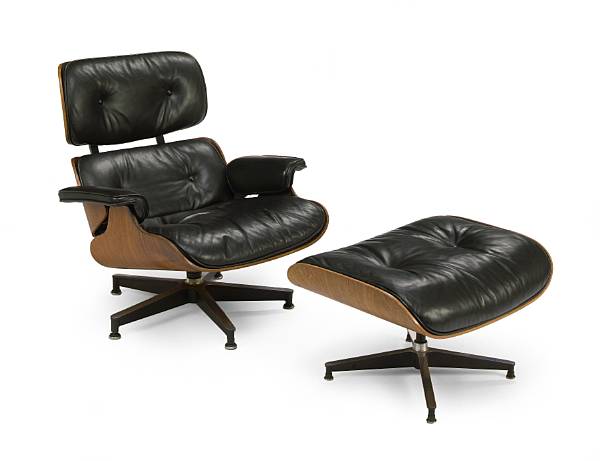 Appraisal: A Charles and Ray Eames walnut and leather lounge chair