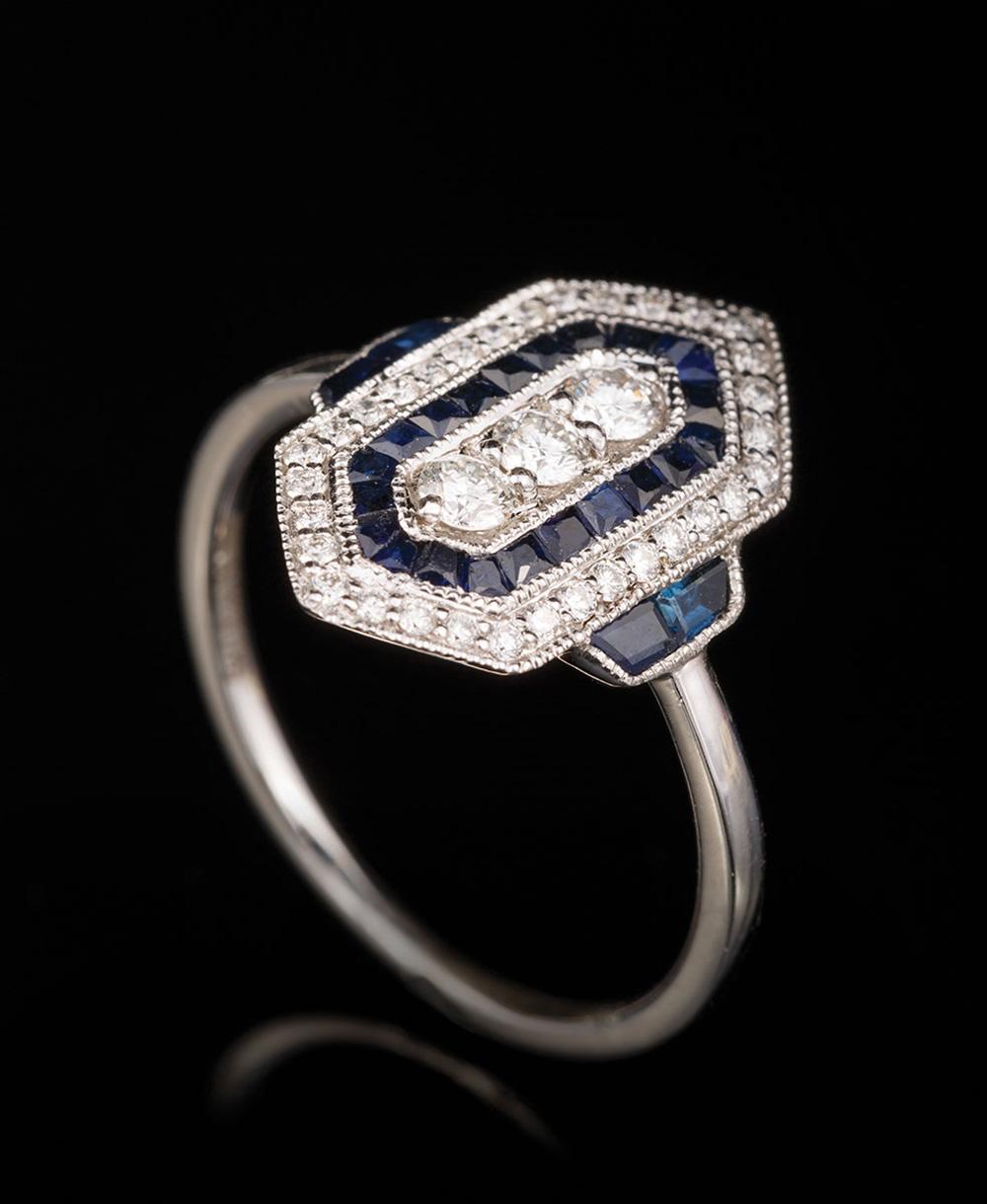 Appraisal: kt White Gold Diamond and Sapphire Art Deco Ring round