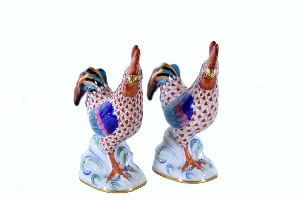 Appraisal: PAIR OF HEREND FISHNET PORCELAIN ROOSTERSThe undersides marked Colorfully decorated