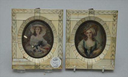 Appraisal: Two Portrait Miniatures in Ivory Frames