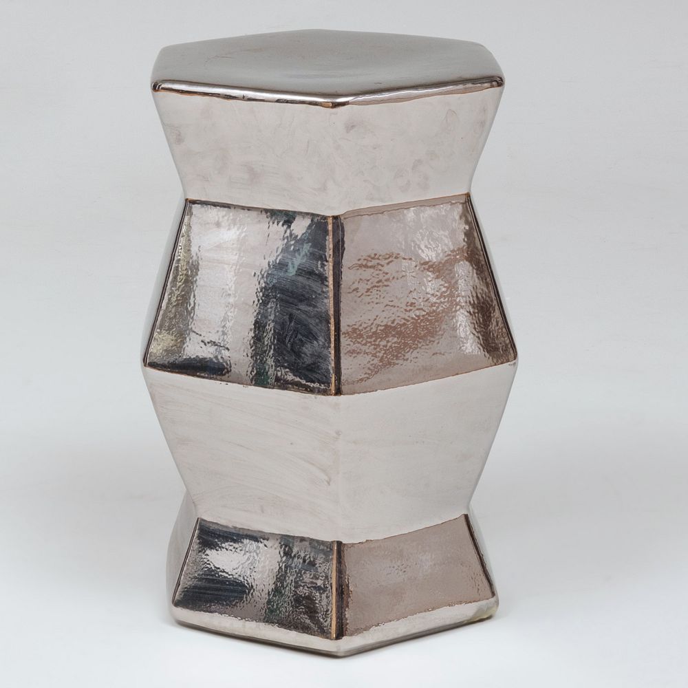 Appraisal: Silvered Pottery Hexagonal Garden Seat of Recent Manufacture x in