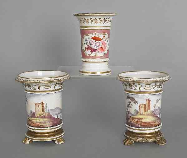 Appraisal: Three porcelain spill vases th c probably Worcester h