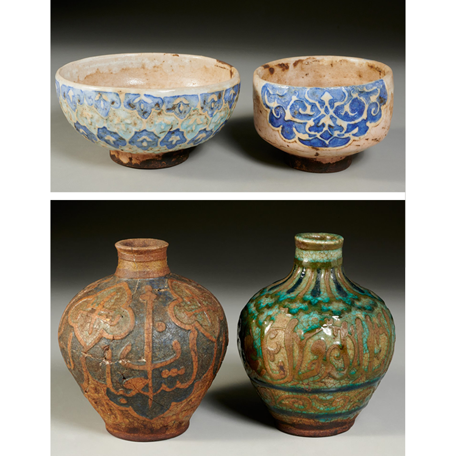 Appraisal: PERSIAN POTTERY BOWLS AND VASES Incl bowls possibly Timurid Era