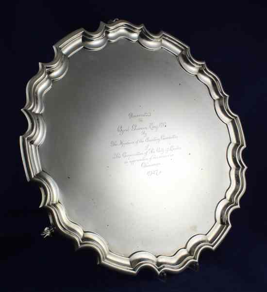 Appraisal: A large George V silver presentation salver of shaped circular