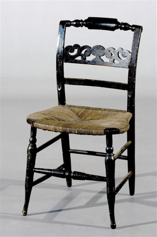 Appraisal: New England painted fancy chair th centuryturned crestrail and pierced