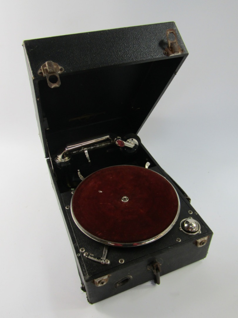 Appraisal: A mid thC Columbia tabletop gramophone in pressed leather case