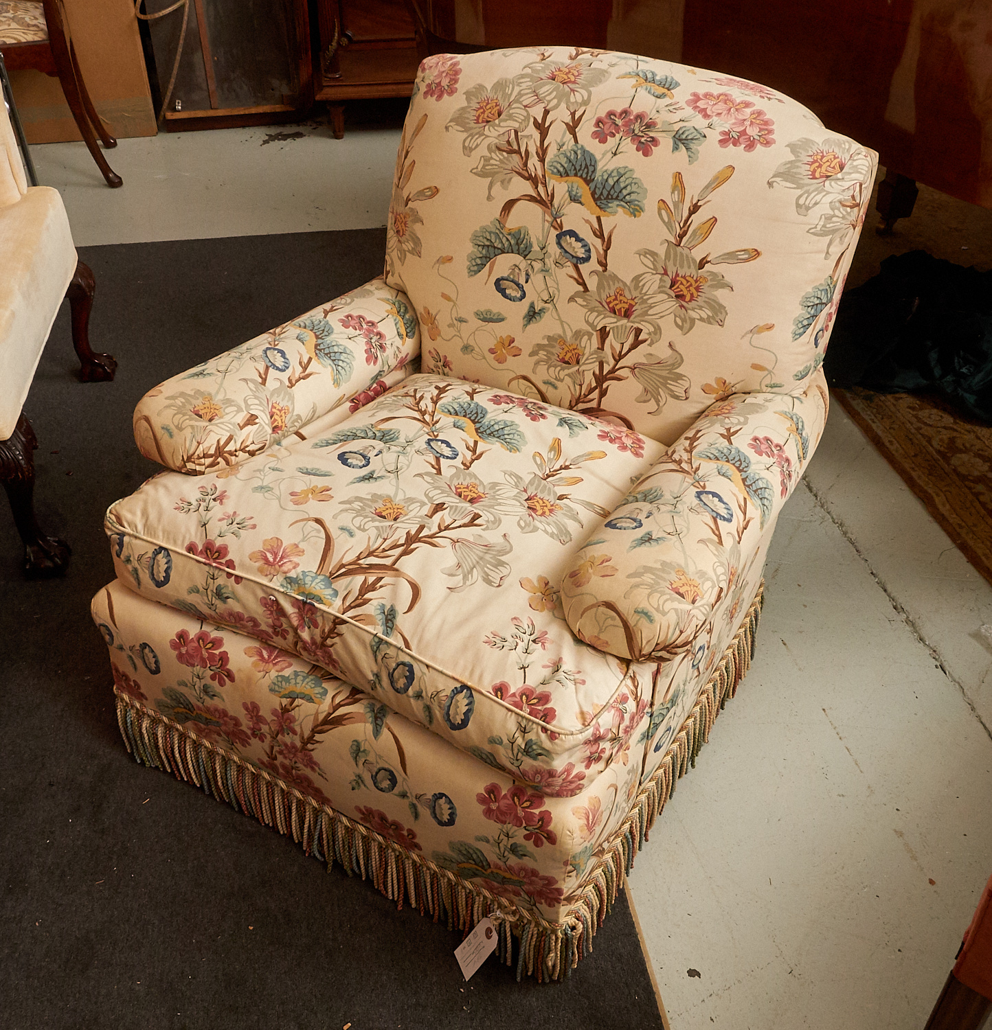 Appraisal: CUSTOM FLORAL UPHOLSTERED CLUB CHAIR th c floral upholstered with