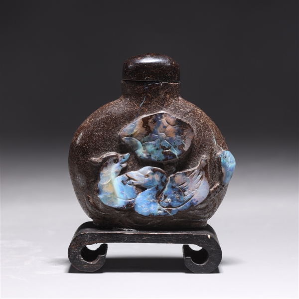 Appraisal: Chinese boulder opal snuff bottle with ducks in relief matching