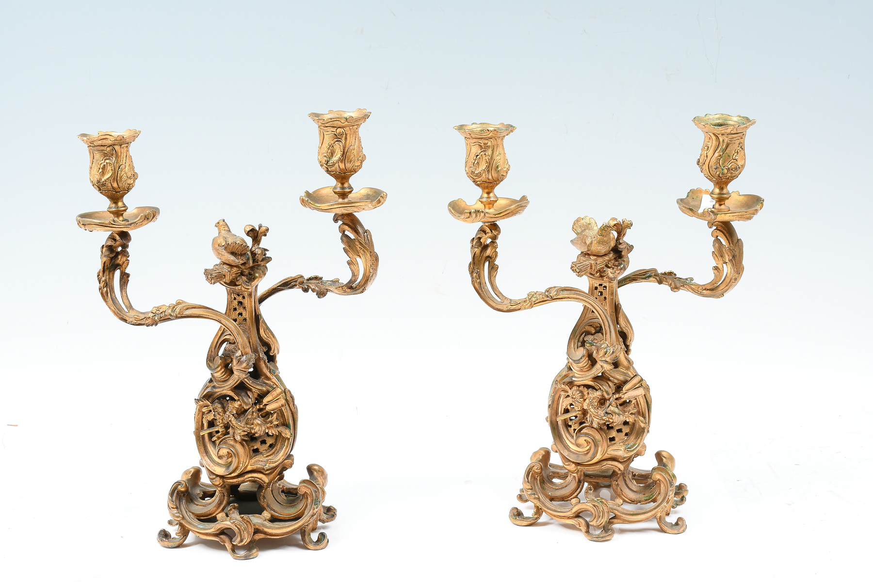 Appraisal: PAIR OF FRENCH LIGHT GILT BRONZE CANDELABRA Pair of mid-