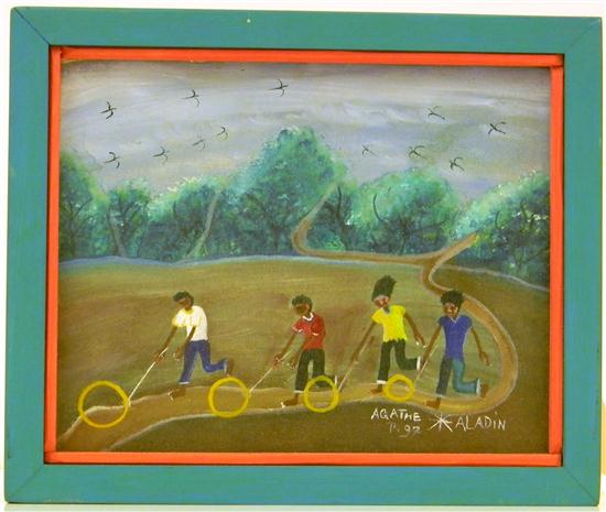 Appraisal: Agathe Aladin Haitian - acrylic on canvas ''Children with Hoops