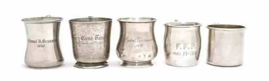 Appraisal: Five American Sterling Silver Child's Mugs of various forms and