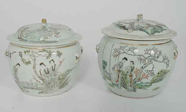 Appraisal: Chinese Export Covered Jars China A pair of porcelain covered