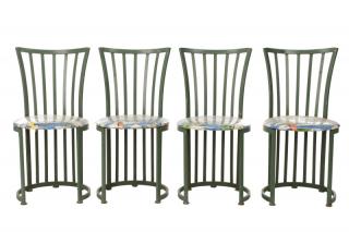 Appraisal: Four French Art Deco Wrought Iron Patio Chairs French first