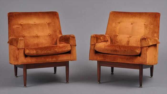 Appraisal: PAIR OF MID-CENTURY MODERN VELVET-UPHOLSTERED ARMCHAIRS x x in