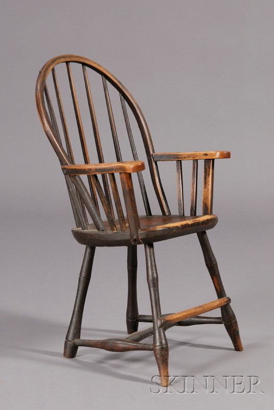 Appraisal: Brown-painted Bow-back Windsor Armchair possibly New England early th century