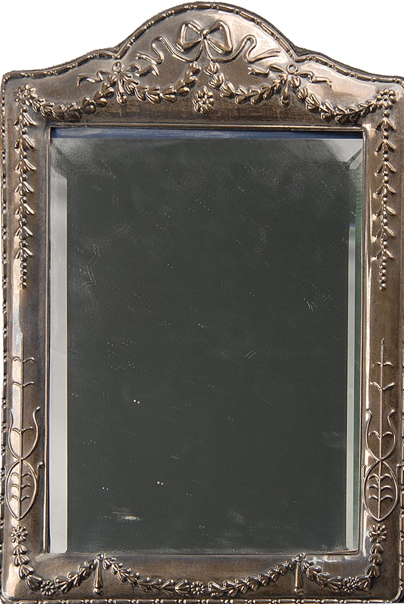 Appraisal: EARLY TH CENTURY ENGLISH STERLING SILVER FRAMED MIRROR with foliate