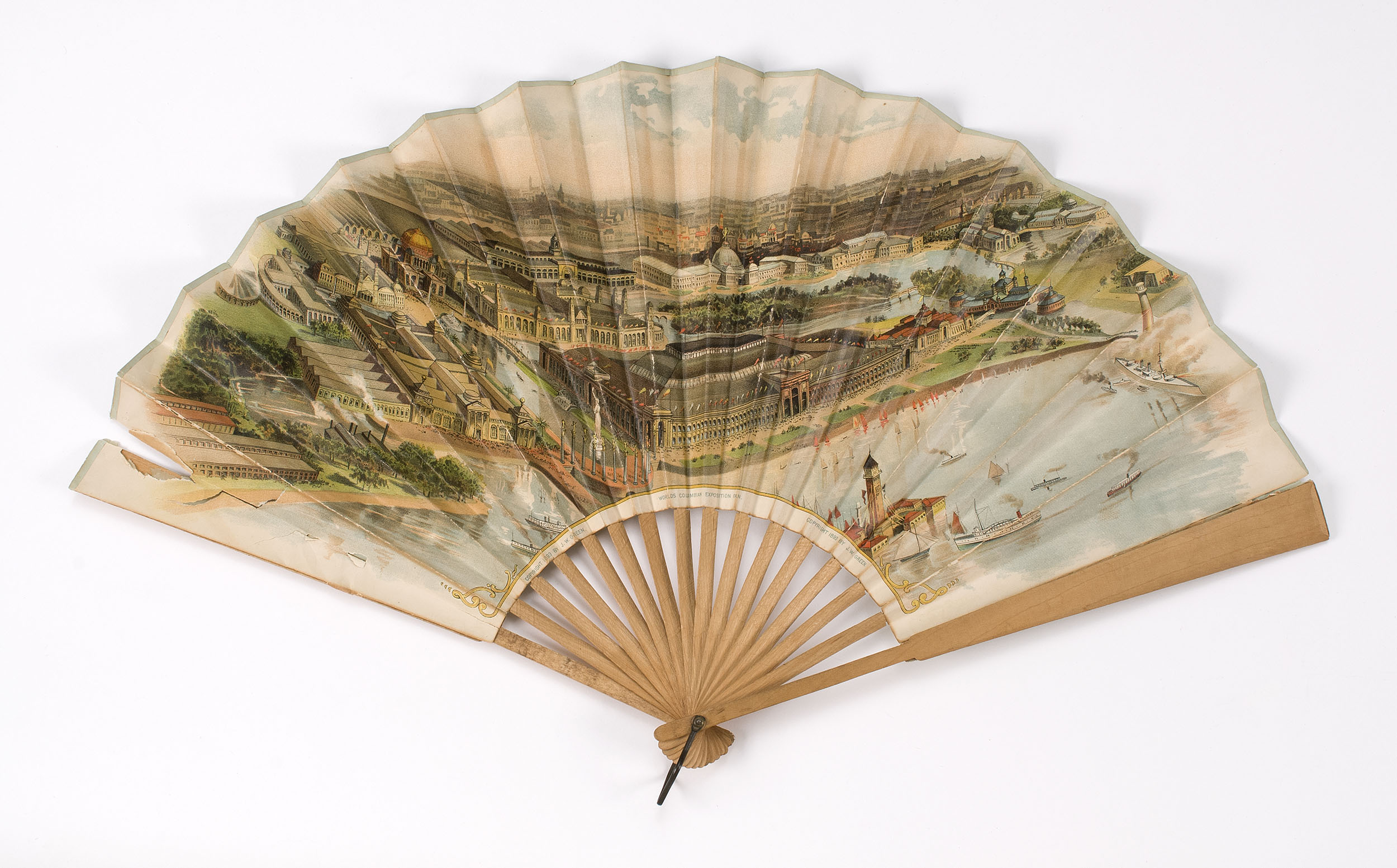 Appraisal: WORLD'S COLUMBIA EXPOSITION FAN Paper and wood folding fan illustrating