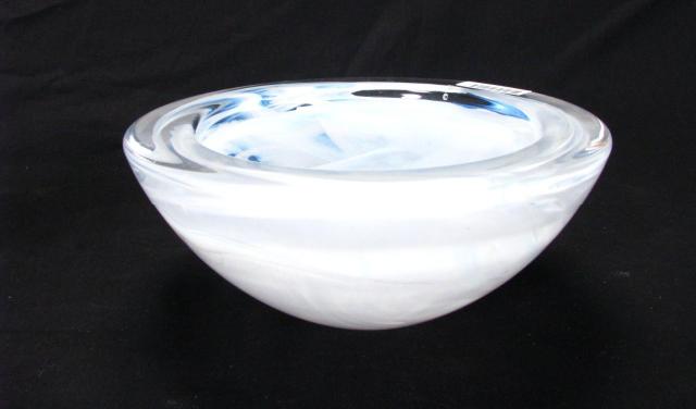 Appraisal: Signed Kosta Boda heavy art glass bowl with white swirl