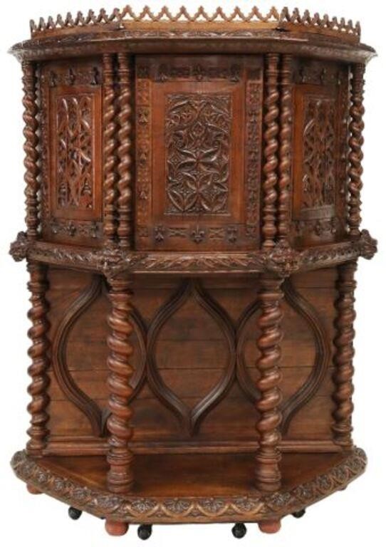 Appraisal: French Gothic Revival oak vestry cabinet th c with carved