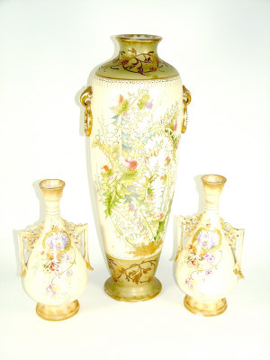 Appraisal: Large Bonn porcelain twin-handled vase with two bands of stylised