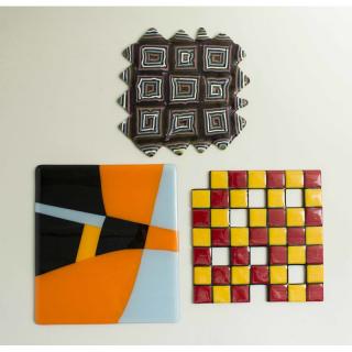 Appraisal: Three Art Glass Tiles Carol Lawton Three polychrome art glass