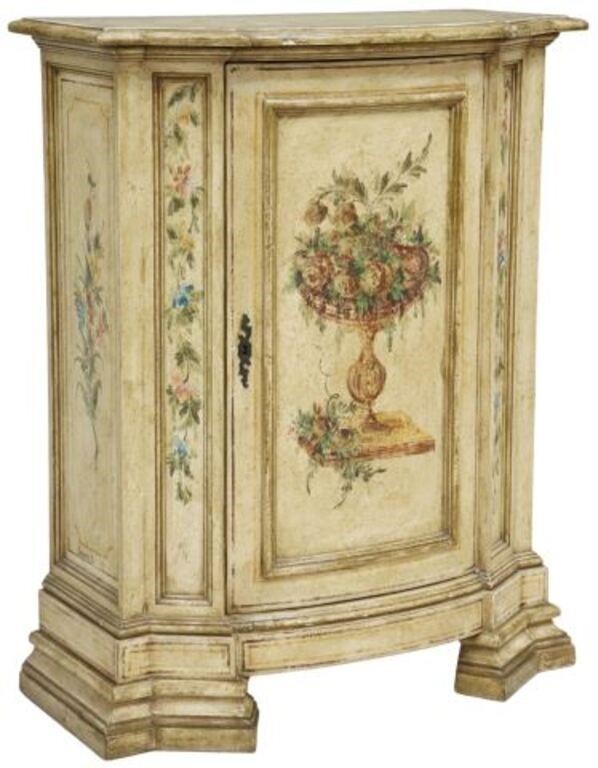 Appraisal: Italian Venetian painted cabinet th c shaped top over single