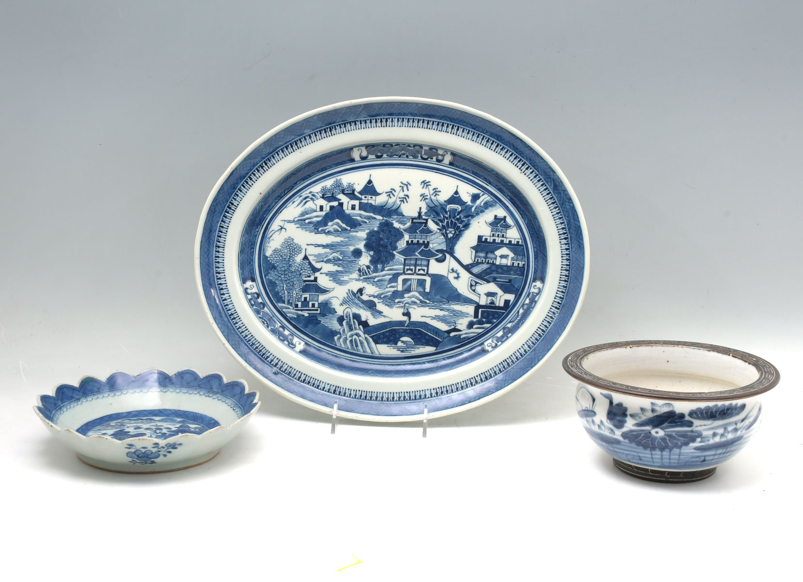 Appraisal: PC CHINESE BLUE WHITE PORCELAIN COLLECTION Comprising - Large Canton