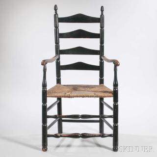 Appraisal: Black-painted Slat-back Armchair New England th century with four arched