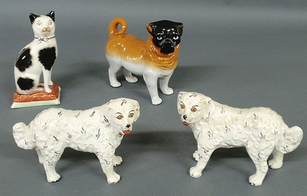 Appraisal: Pair of late th c Staffordshire standing dogs x seated