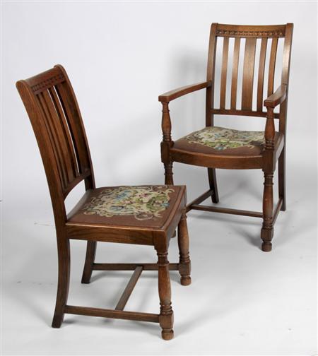 Appraisal: A set of eight early th century oak dining chairs