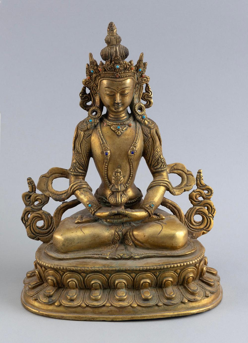 Appraisal: TIBETAN GILT-METAL FIGURE OF AMITAYUS LONGEVITY GOD TH CENTURY HEIGHT