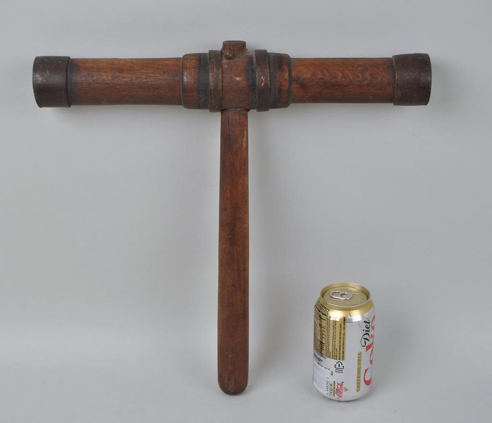 Appraisal: Oakum Shipbuilder's Caulking Mallet shipwright's ship wooden mallet with bronze