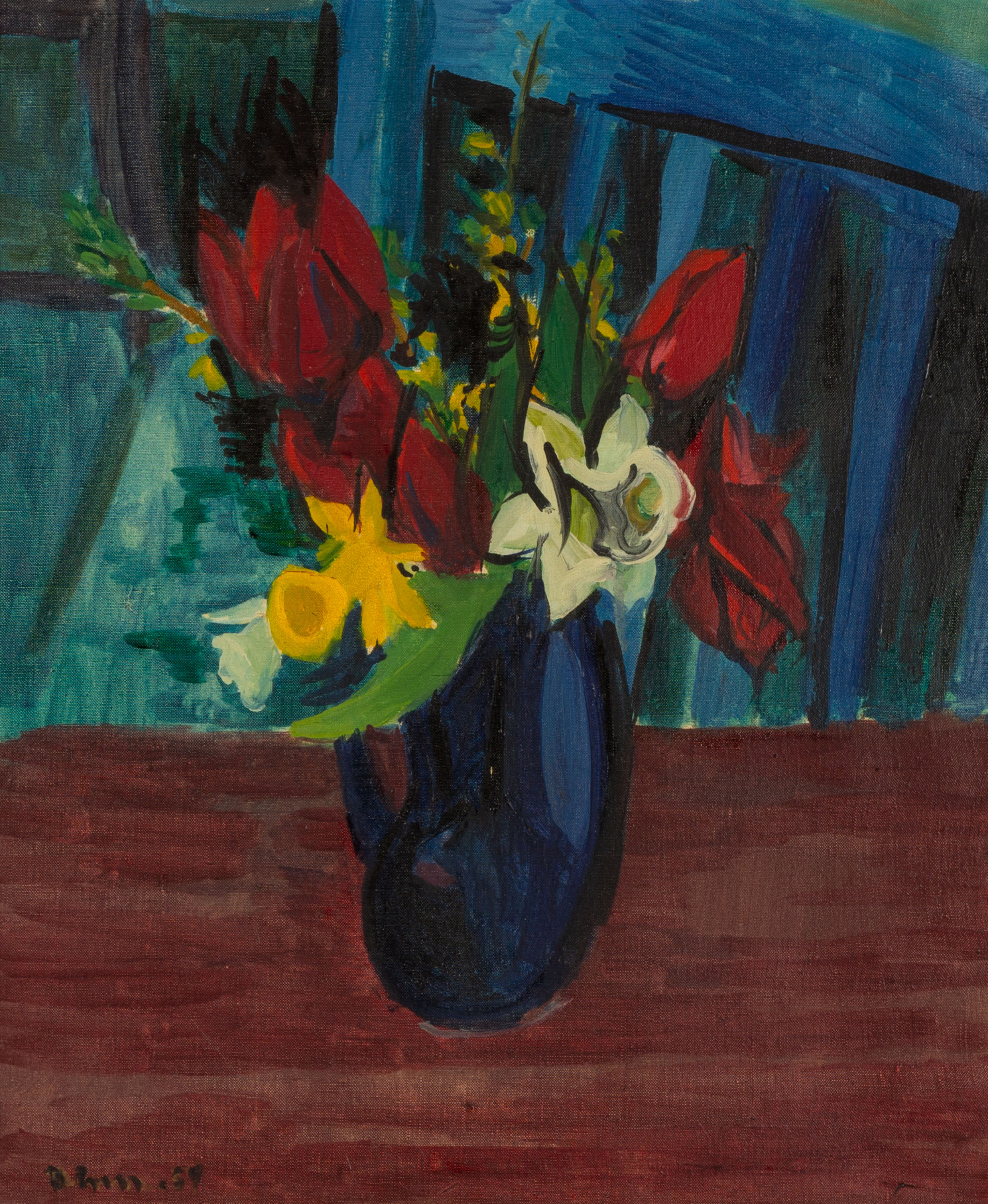 Appraisal: ATTRIBUTED TO BEN BENN AMERICAN - TULIPS IN BLUE VASE