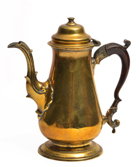 Appraisal: A GEORGE III BRASS COFFEE POT circa of baluster form