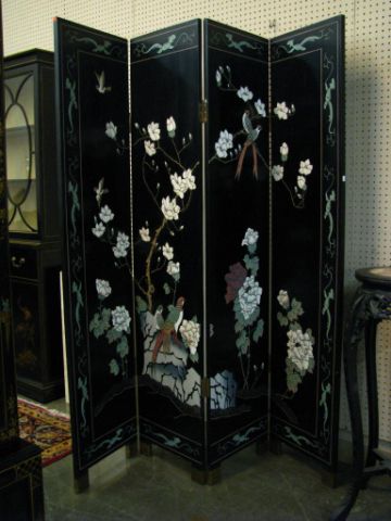 Appraisal: Oriental four-panel screen both sides carved and paint decorated with