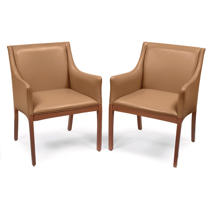 Appraisal: Ward Bennett armchairs by Geiger Brickel s tan leatherupholstery stained