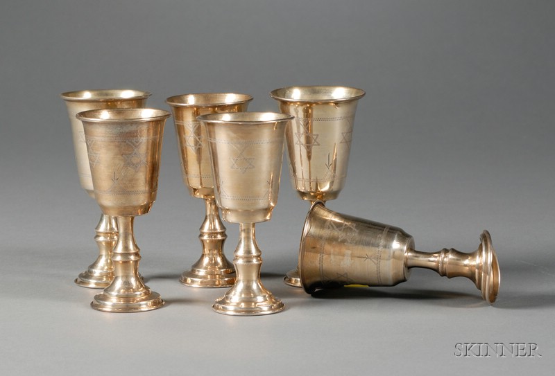 Appraisal: Set of Six British Sterling Silver Kiddush Cups Birmingham J