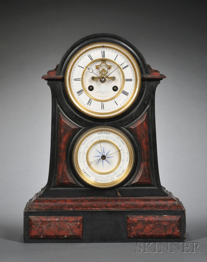 Appraisal: Belgian Slate Mantel Clock with Barometer LeRoy Fils Paris c