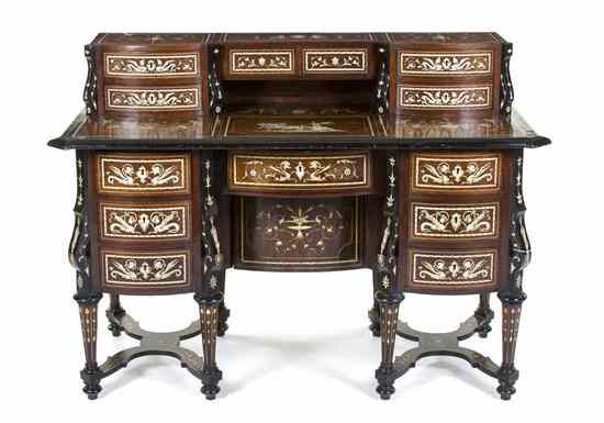 Appraisal: An Italian Ivory Inlaid Bureau Mazarin in two parts the