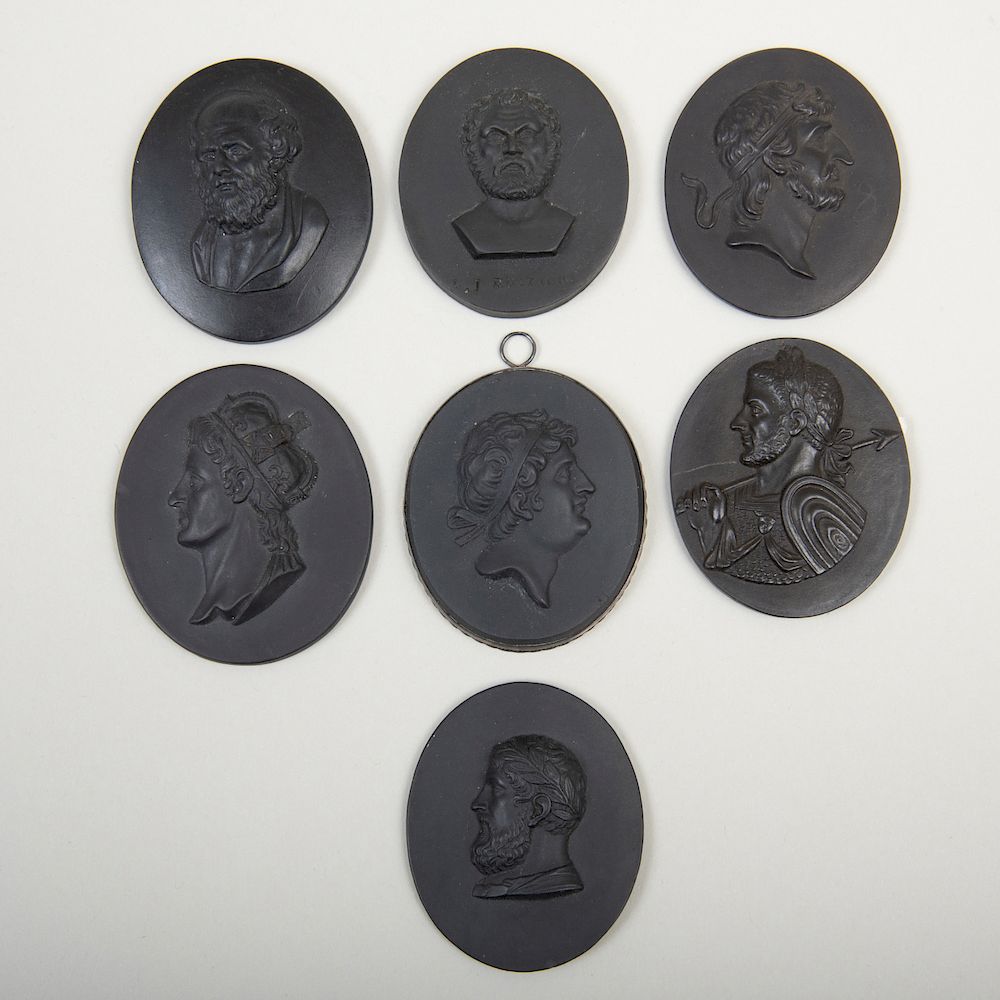 Appraisal: Group of Seven Wedgwood Black Basalt Portrait Medallions Two with