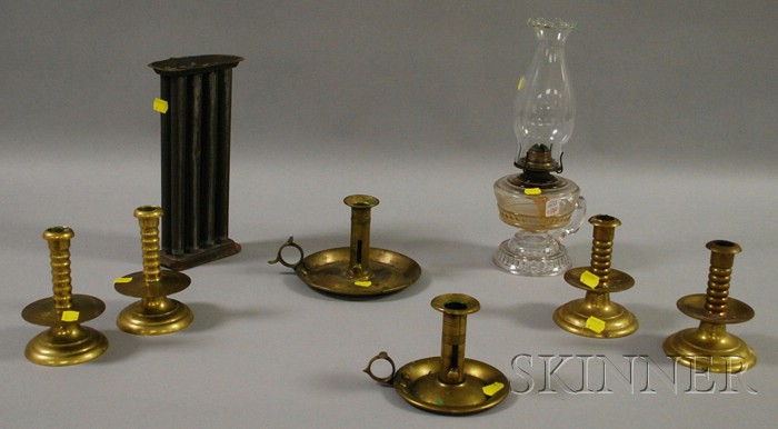 Appraisal: Eight Miscellaneous Lighting Related Items a glass kerosene lamp two