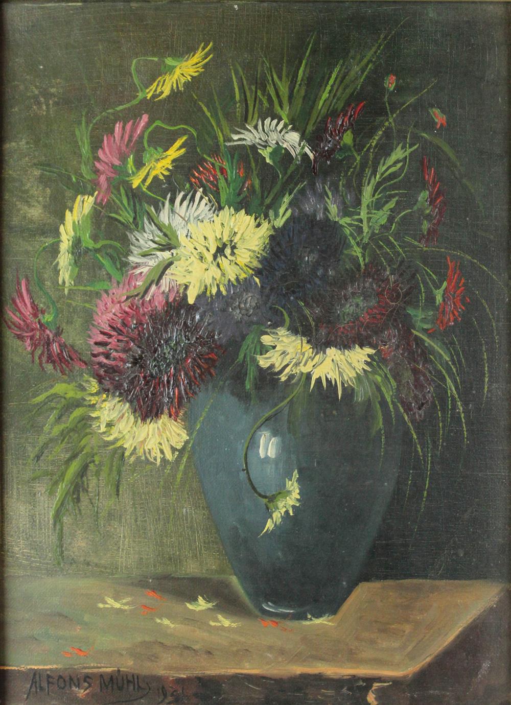 Appraisal: ALFONS MUHL GERMAN - FLOWER STILL LIFE Oil on canvas