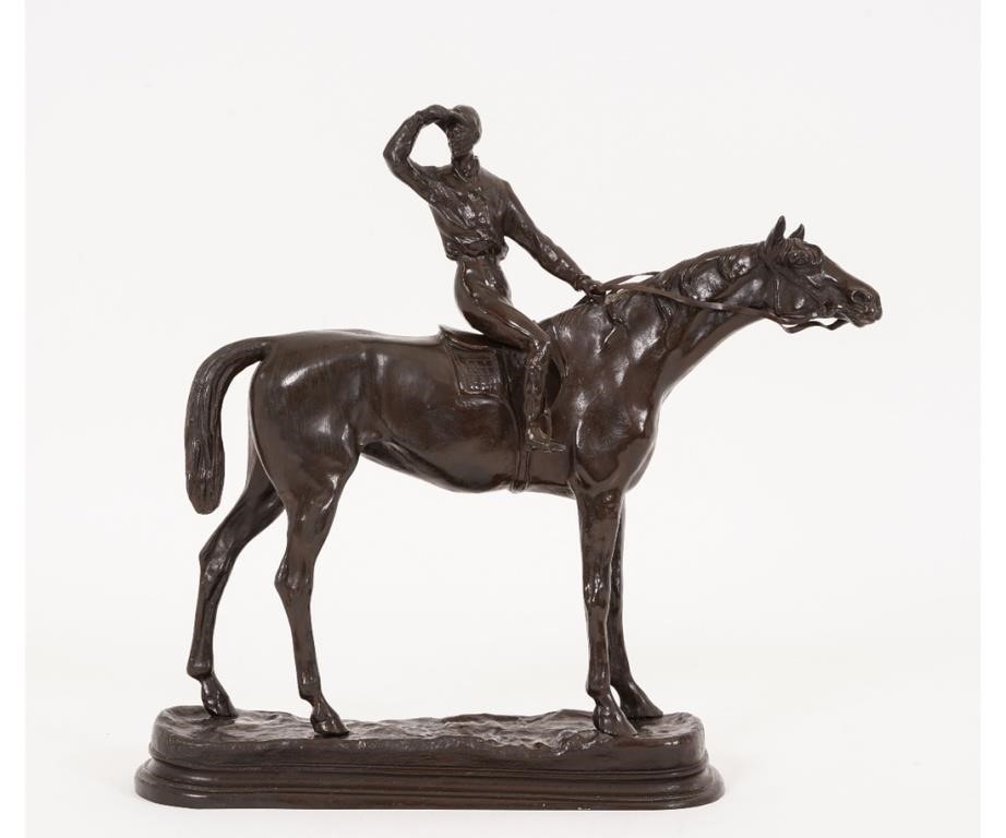 Appraisal: After P J Mene - French bronze jockey and horse