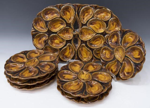 Appraisal: lot of French majolica oyster set including serving dish with