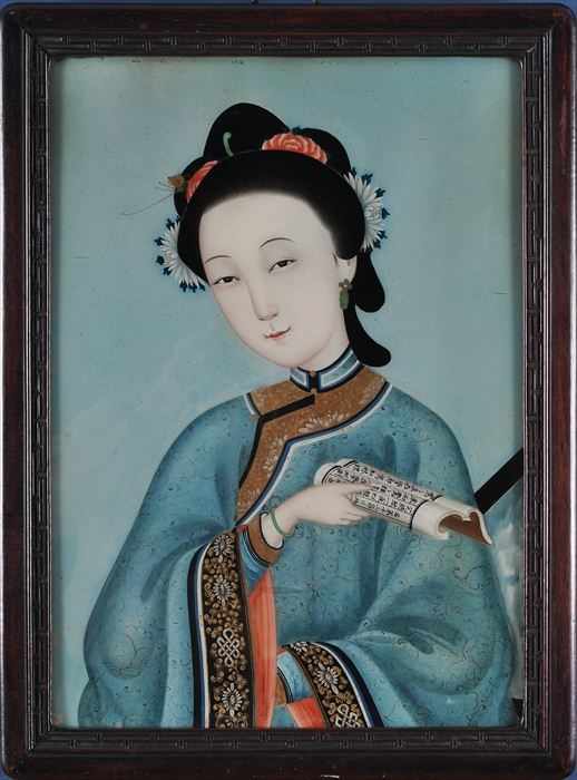 Appraisal: CHINA TRADE SCHOOL PORTRAIT OF A WOMAN Reverse painting on