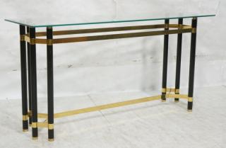 Appraisal: Brass Black Metal Glass Top Hall Sofa Table Bl Brass