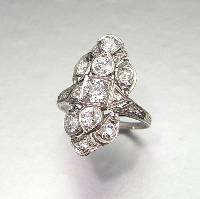 Appraisal: PLATINUM DECO CTW DIAMOND RING Twenty one old European round