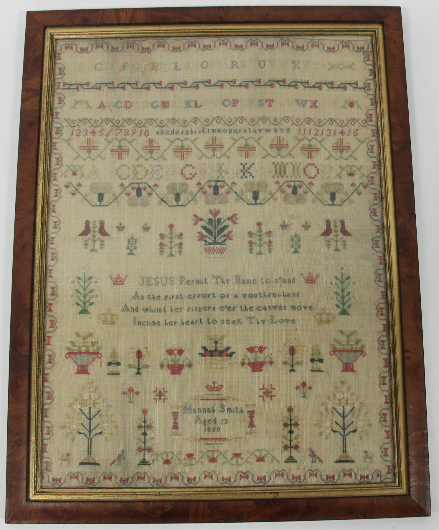 Appraisal: A Victorian needlework sampler worked by Hannah Smith aged with