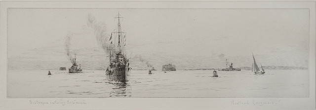 Appraisal: ROWLAND LANGMAID - 'Destroyers Entering Portsmouth' etching pencil signed and