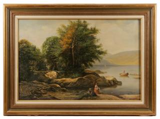 Appraisal: After Pompeo Mariani Lakeside Scene Oil After Pompeo Mariani Italian